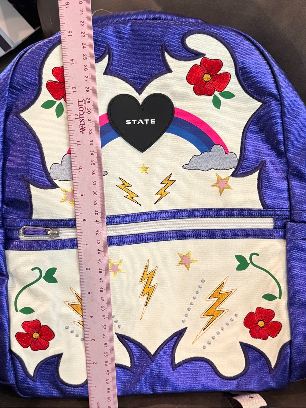 State Backpack - LIKITED EDITION Metallic Cowgirl Embroidered Rainbow Heart NWT